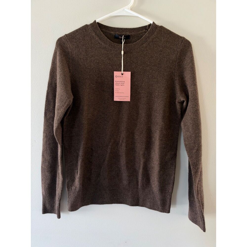 NEW Quince Mongolian Cashmere Crewneck Brown Sweater Women's Size XS